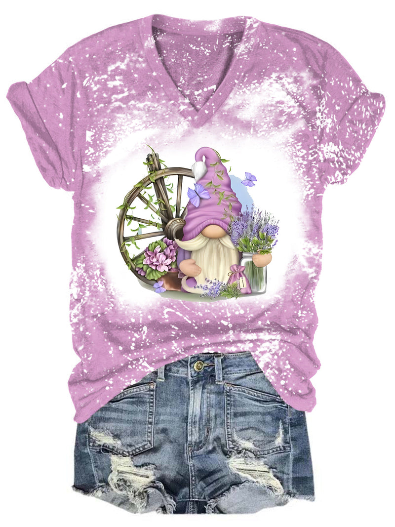 Lavendeltomte - T-shirt med tryck och V-ringning
