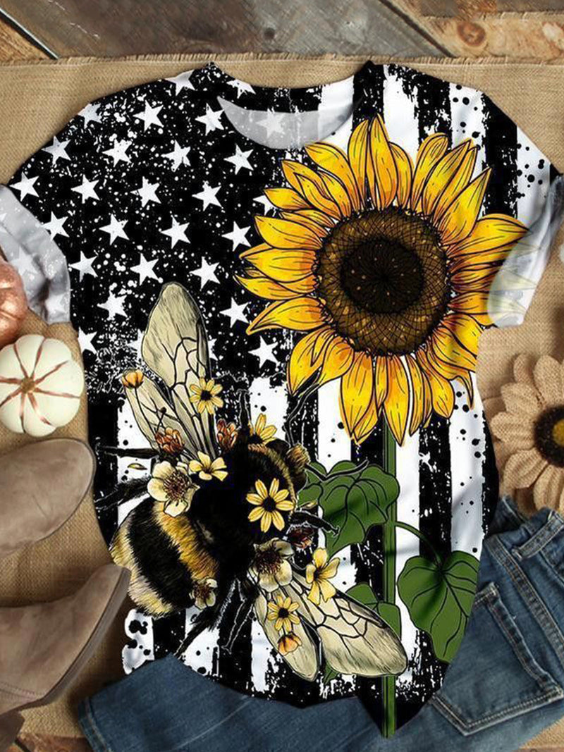 Solros Bee | Casual T-shirt med tryck i kortärmad trikå