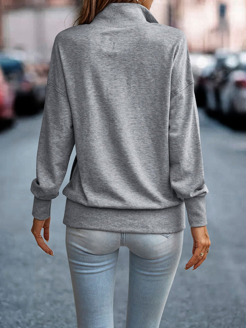 Ida - Bekväm grå enfärgad långärmad tröja