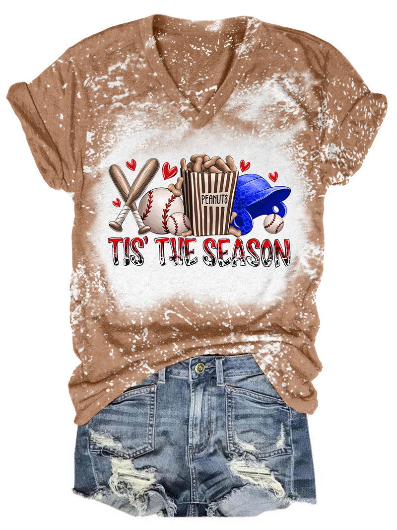 Tis' The Season Baseboll Casual T-shirt med tryck V-Nack