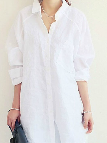 Sigrid - Avslappnad långärmad skjortklänning i bomull och linne