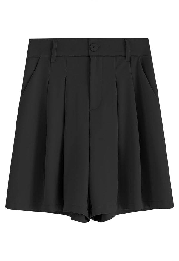 Esther- Shorts med sidofickor och plisserad detalj i svart