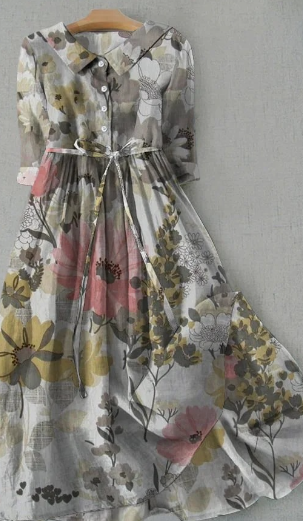 Ylva - Casual kortärmad klänning i bomull och linne