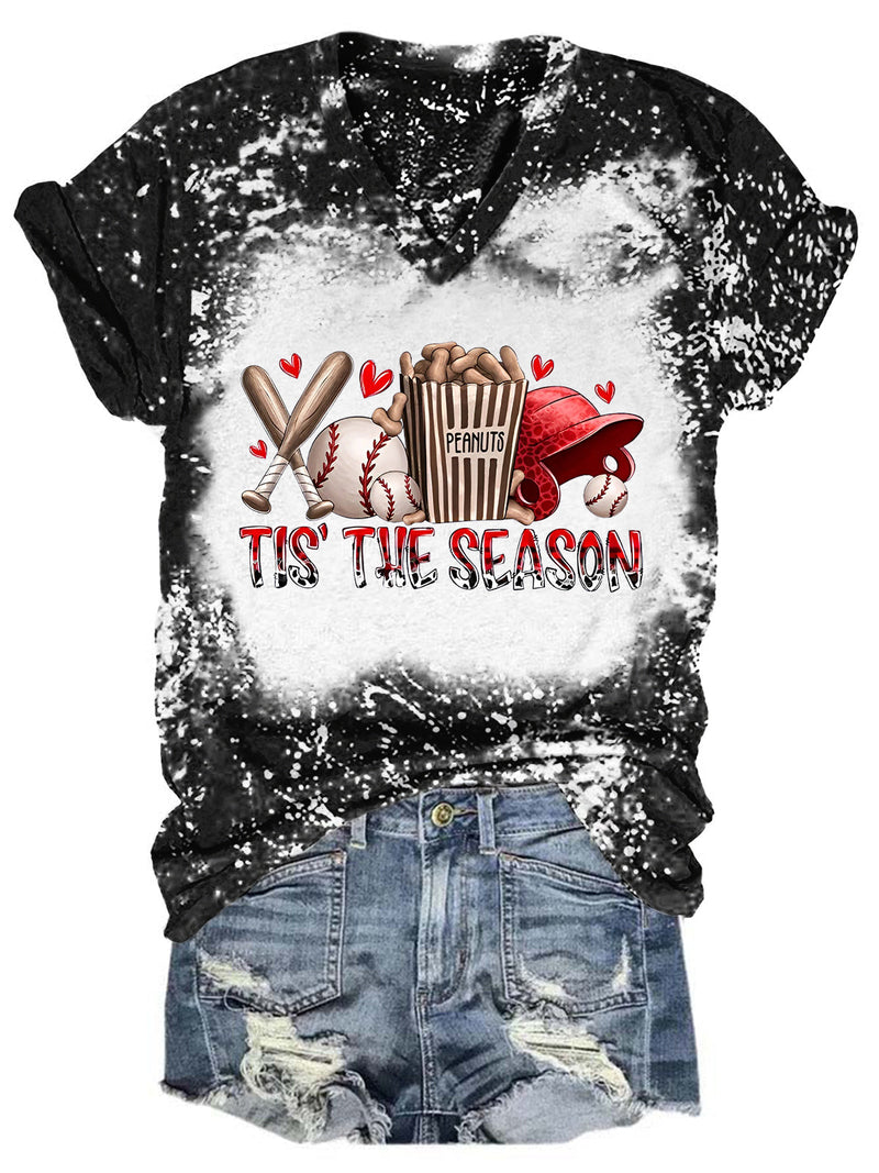 Tis' The Season Baseboll Casual T-shirt med tryck V-Nack