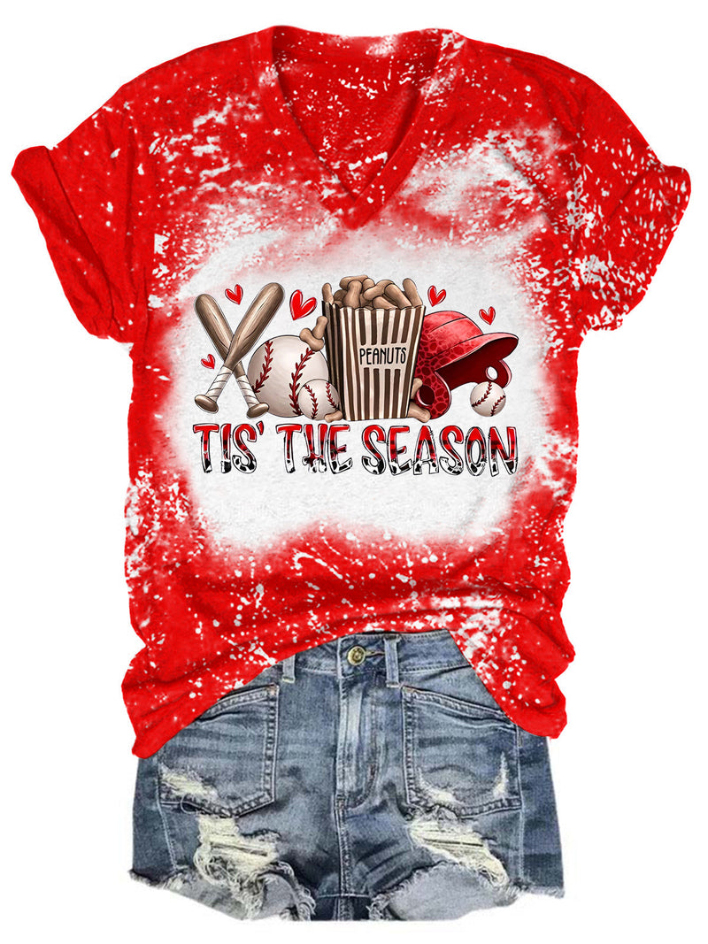 Tis' The Season Baseboll Casual T-shirt med tryck V-Nack